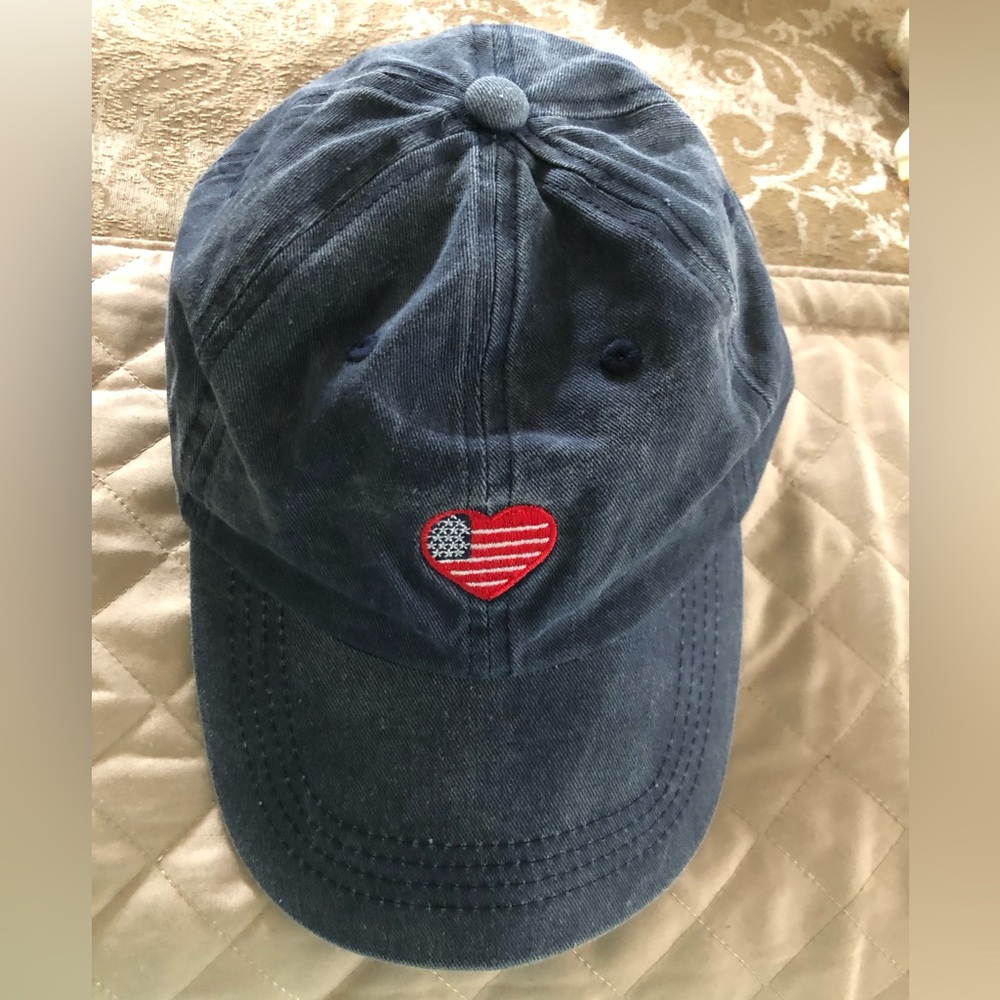 Blue Denim Cap with Heart Flag Patch